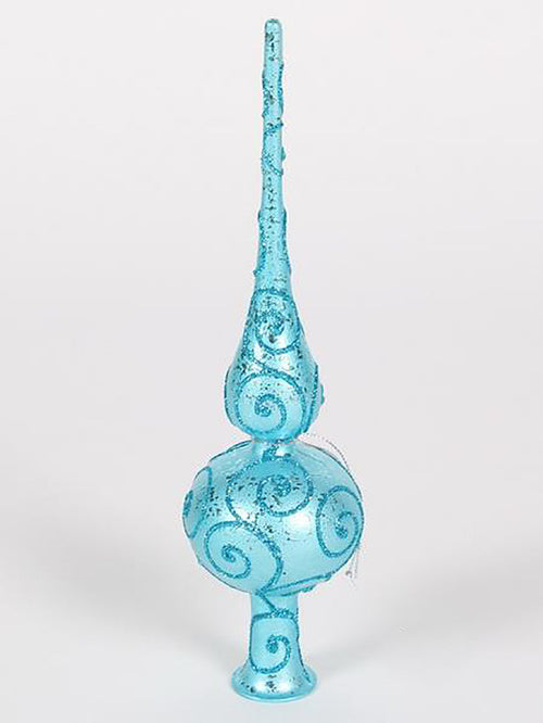 12" Aqua Finial Topper with Aqua Glitter