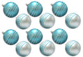12 Pack of Matte Aqua and Silver Ball Ornaments with Silver and Aqua Glitter Designs