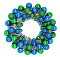 16" Blue and Green Ball Wreath with Battery Powered Warm White LEDs
