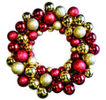 16" Red and Gold Ball Wreath with Battery Powered Warm White LEDs