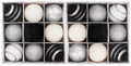 18 Pack of Black, White, and Silver Ball Ornaments with Silver Glitter Enhancement