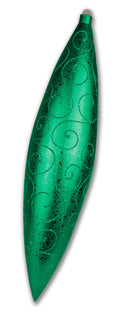 19" Finial Ornament Green with Green Glitter Swirl