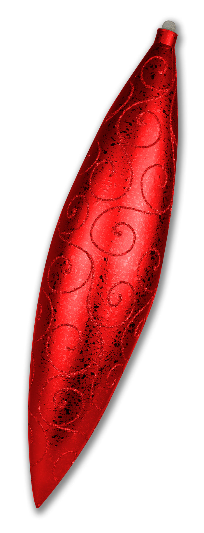 19" Finial Ornament Red with Red Glitter Swirl