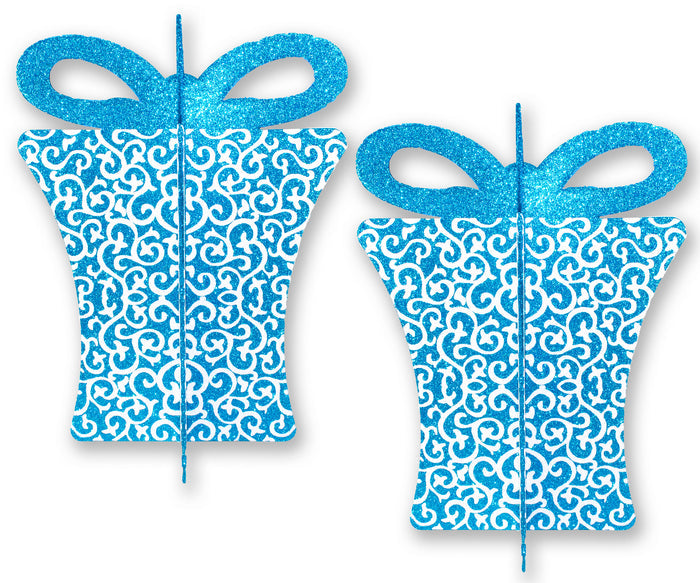 2 Pack 13.5" Aqua and White 3D Gift Box