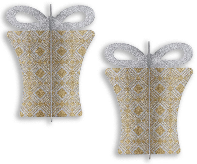 2 Pack 13.5" Gold and Silver 3D Gift Box