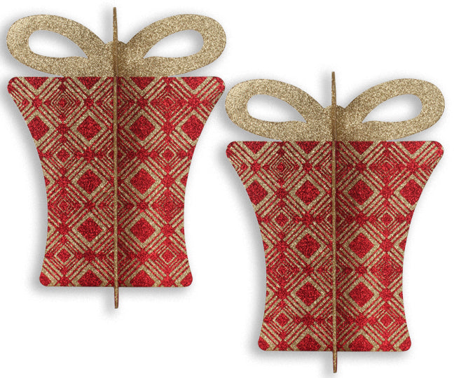 2 Pack 13.5" Red and Gold 3D Gift Box