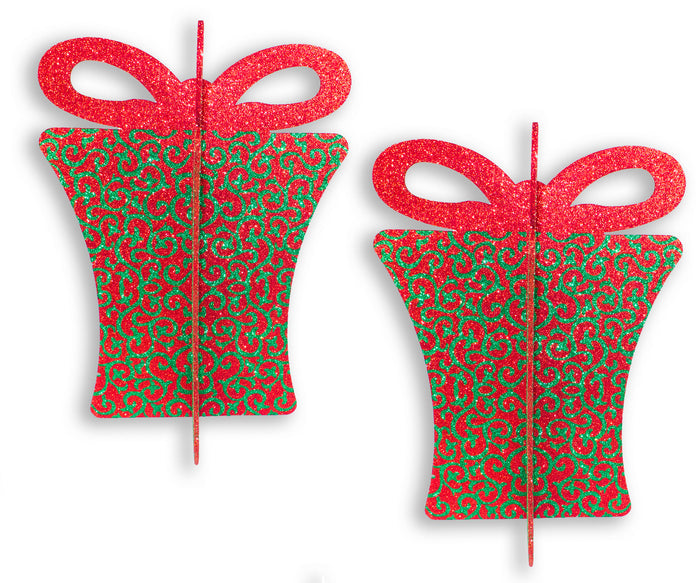 2 Pack 13.5" Red and Green 3D Gift Box