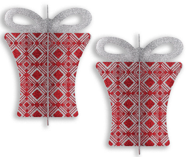 2 Pack 13.5" Red and Silver Gift Box