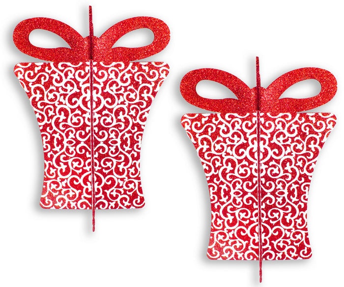 2 Pack 13.5" Red and White 3D Gift Box