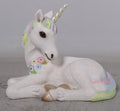 2' Tall Resting Unicorn White with Rainbow Mane and Tail