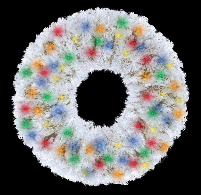 2' White Sequoia Wreath Pre-Lit with Multi Color LEDs