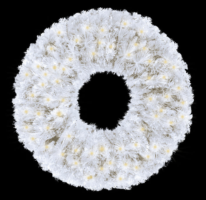 2' White Sequoia Wreath Pre-Lit with Warm White LEDs