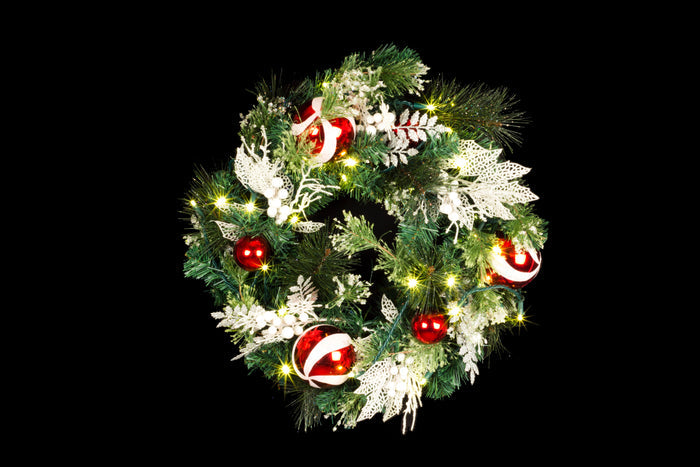24" Candy Collection Wreath Pre-Lit with Warm White LEDs