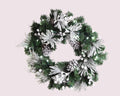 24" Flocked White Wreath with White Berries