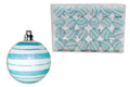 24 Pack of Matte White Ball Ornaments with Aqua Glitter Lines