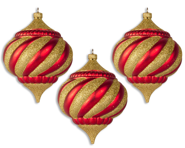 3 Pack 150mm Onion Ornament Traditional Collection Red and Gold