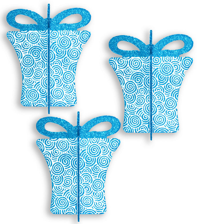 3 Pack 8" Aqua and White 3D Gift Box