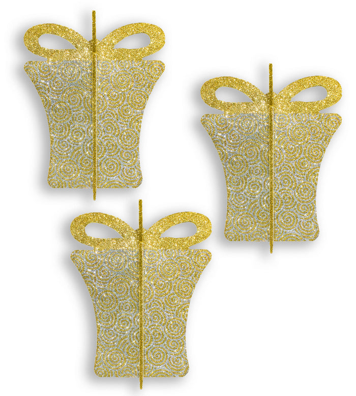 3 Pack 8" Gold and Silver 3D Gift Box