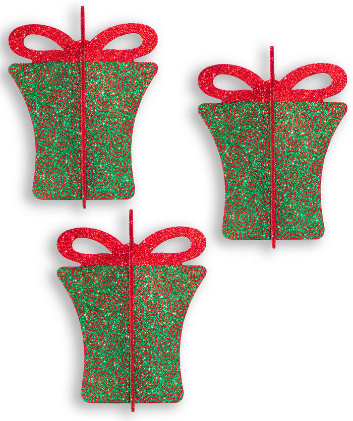 3 Pack 8" Red and Green 3D Gift Box