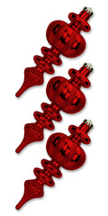 3 Pack 9" Red Finial Ornament with Red Glitter