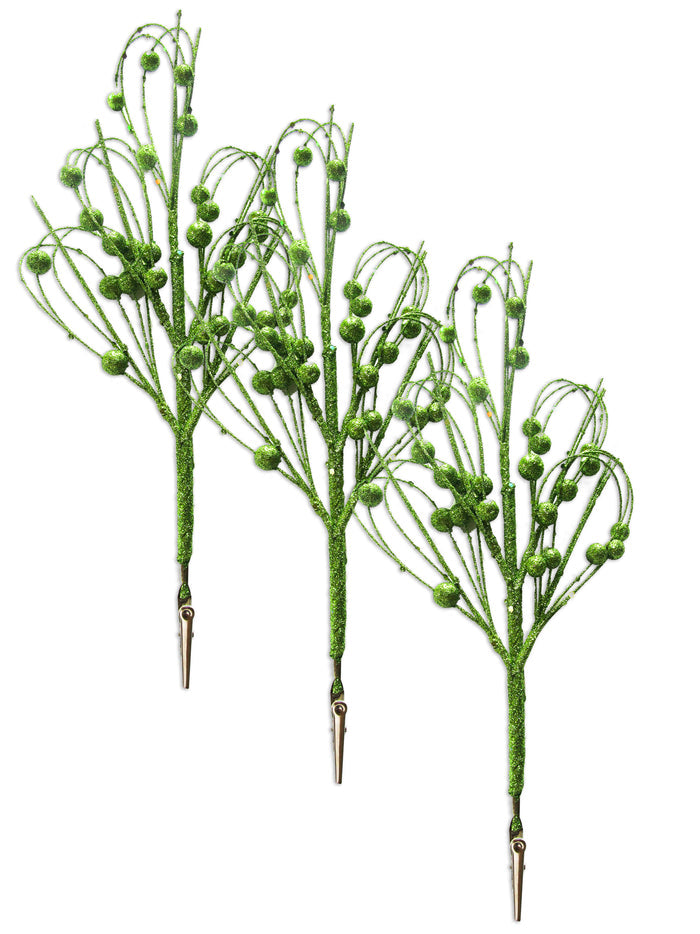 3 Pack of 12" Lime Green Picks with Ball Accents and Glitter Enhancements