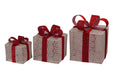 3 Piece Lighted White Gift Box Set with Red Ribbon and Bow