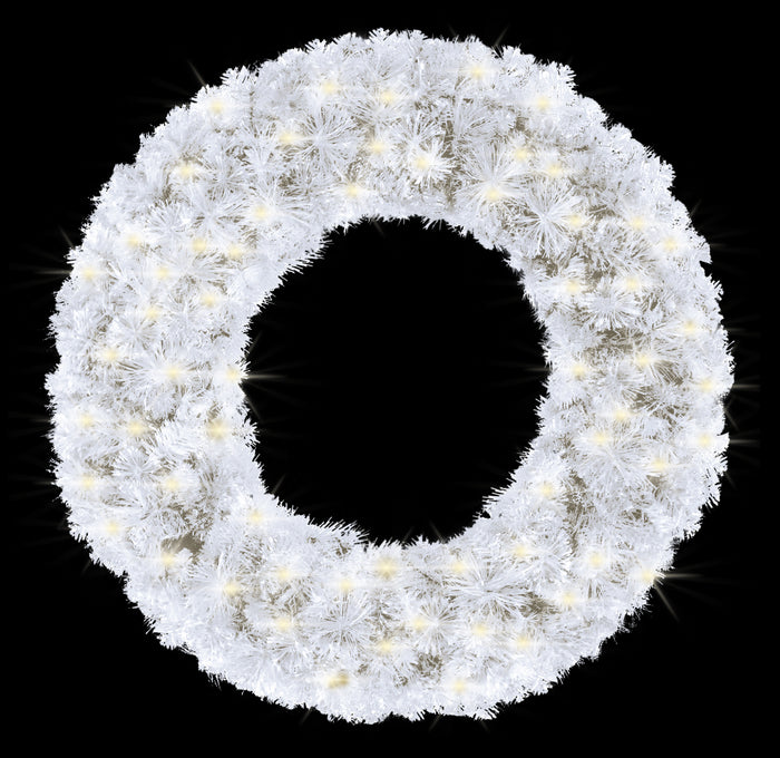 3' White Sequoia Wreath Pre-Lit with Warm White LEDs