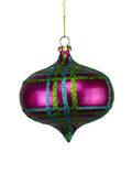 4 Pack of Hot Pink, Lime Green, and Teal Striped Onion Ornaments with Glitter Enhancements