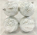 4 Pack of Silver and White Studded Ornaments