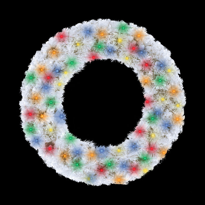 4' White Sequoia Wreath Pre-Lit with Multi Color LEDs