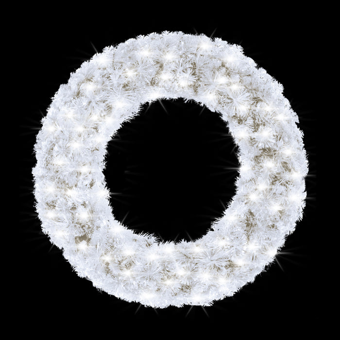 4' White Sequoia Wreath Pre-Lit with Pure White LEDs