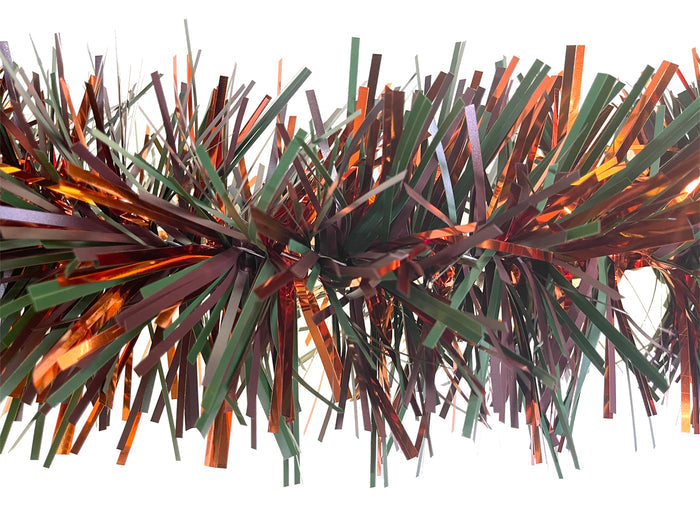 6" Matte Brown and Natural Dark Green Metallic Orange Garland 20' Section