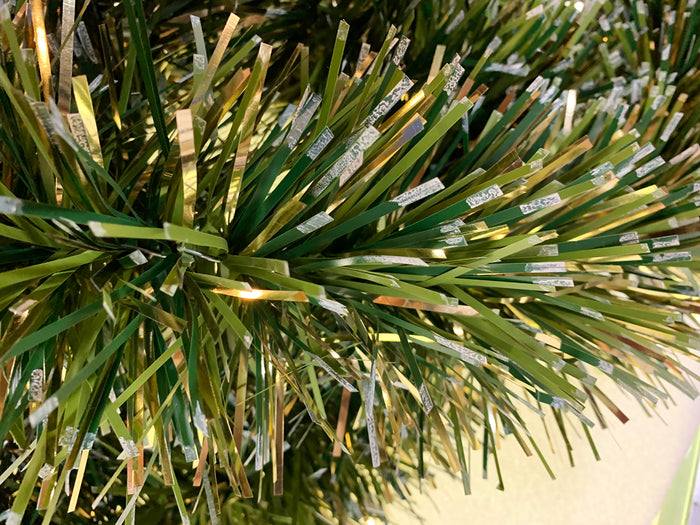 6" Matte Dark Green, Light Green and Gold Snow Tipped Garland 20' Sections