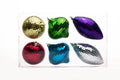 6 Pack Gold, Silver, Red, Blue, Green and Purple Mirrored Ornament Set