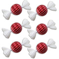 6 Pack of Red and White Candy Ornaments with Glitter Enhancement