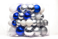62 Pack of Blue, Silver, and White Assorted Ball Ornaments