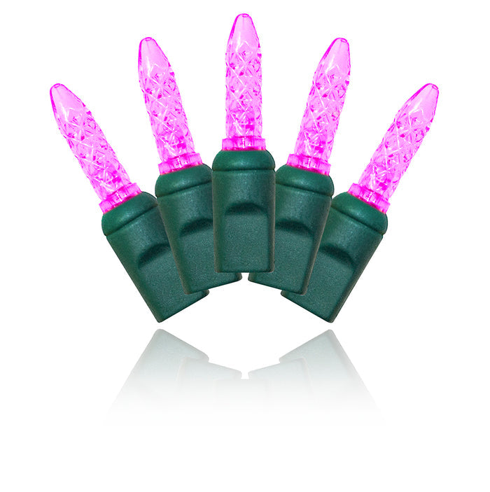 70 M5 Pink LED Lights 4" Spacing On Green Wire
