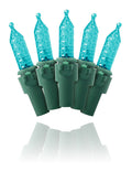 70 M5 Teal LED Lights 4" Spacing On Green Wire