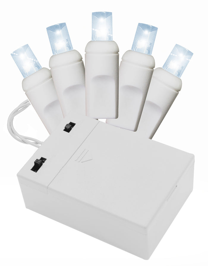 70 Pure White Battery Operated 5mm LEDs on White Wire with 8-Function Controller