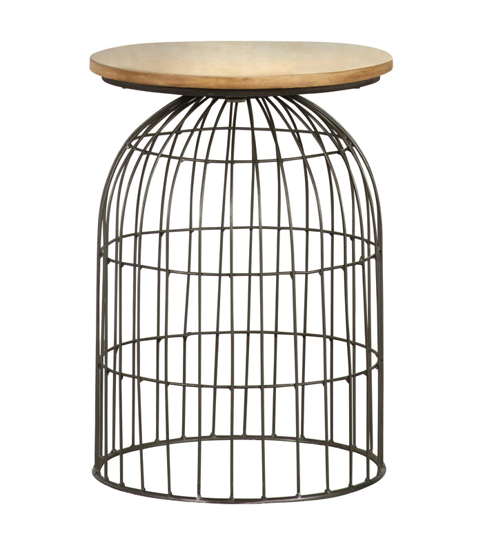 Bernardo Round Accent Table with Bird Cage Base Natural and Gunmetal