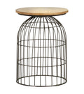 Bernardo Round Accent Table with Bird Cage Base Natural and Gunmetal