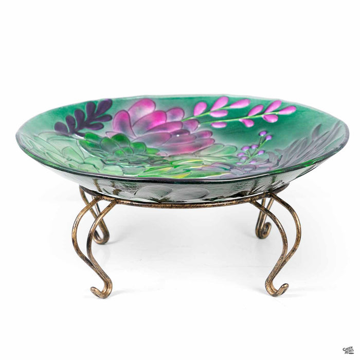 Birdbath Scroll Stand Tabletop Pedestal with Glass Birdbath