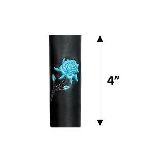 Black cowhide Leather teal rose Hair Accessory