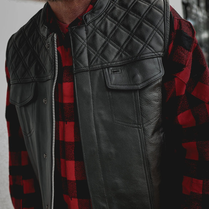 Black Diamond - Men's Club style Leather Motorcycle Vest