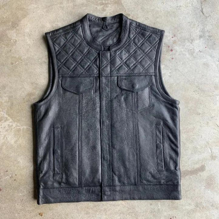 Black Diamond - Men's Club style Leather Motorcycle Vest