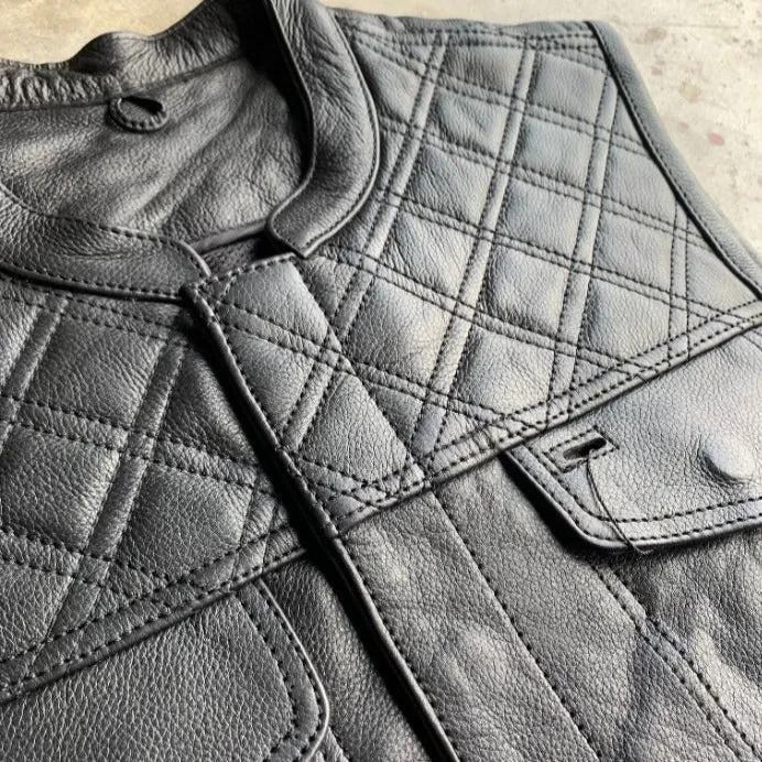 Black Diamond - Men's Club style Leather Motorcycle Vest