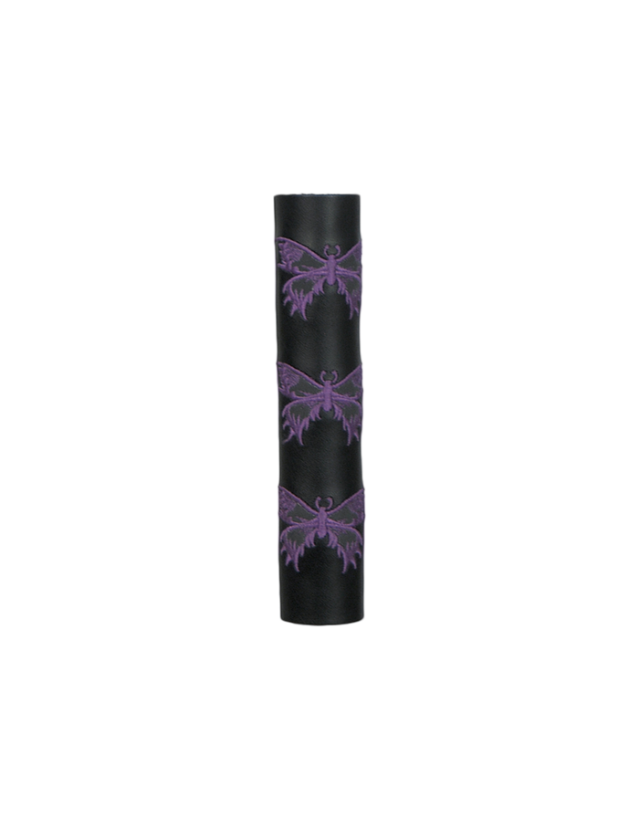 Black Leather Ponytail Wrap purple Butterflies