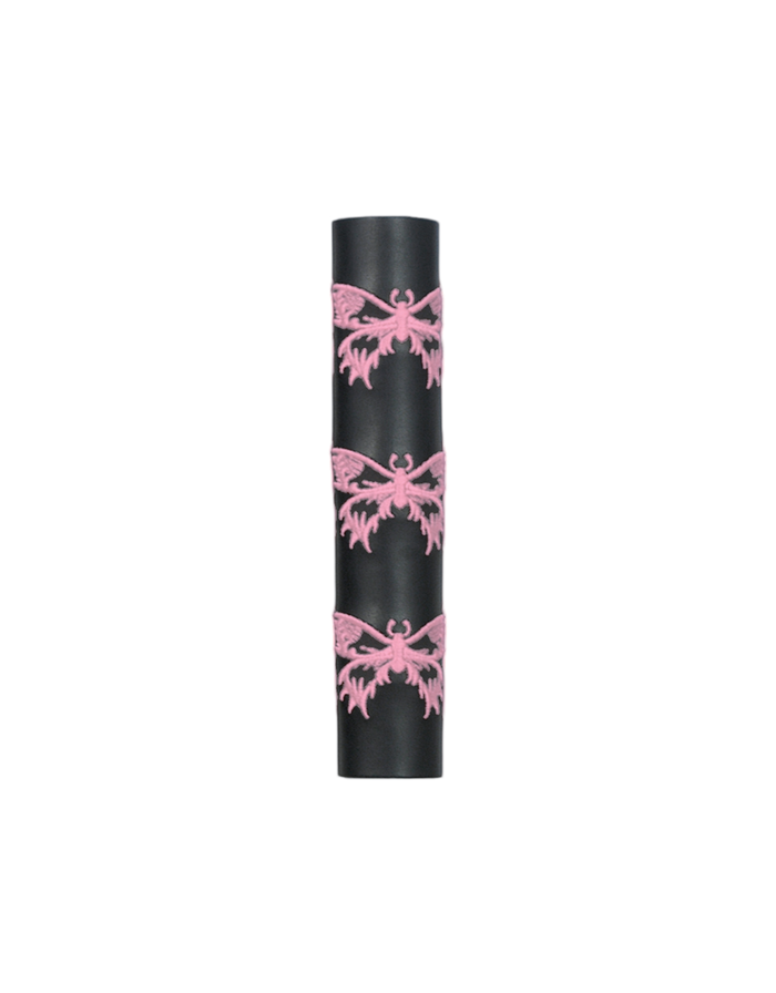Black Leather Ponytail Wrap with Pink Butterflies