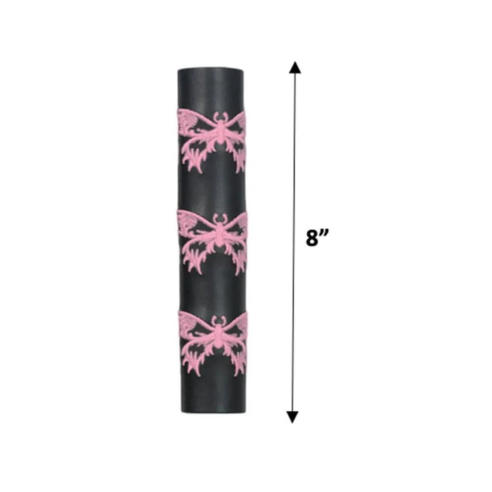 Black Leather Ponytail Wrap with Pink Butterflies