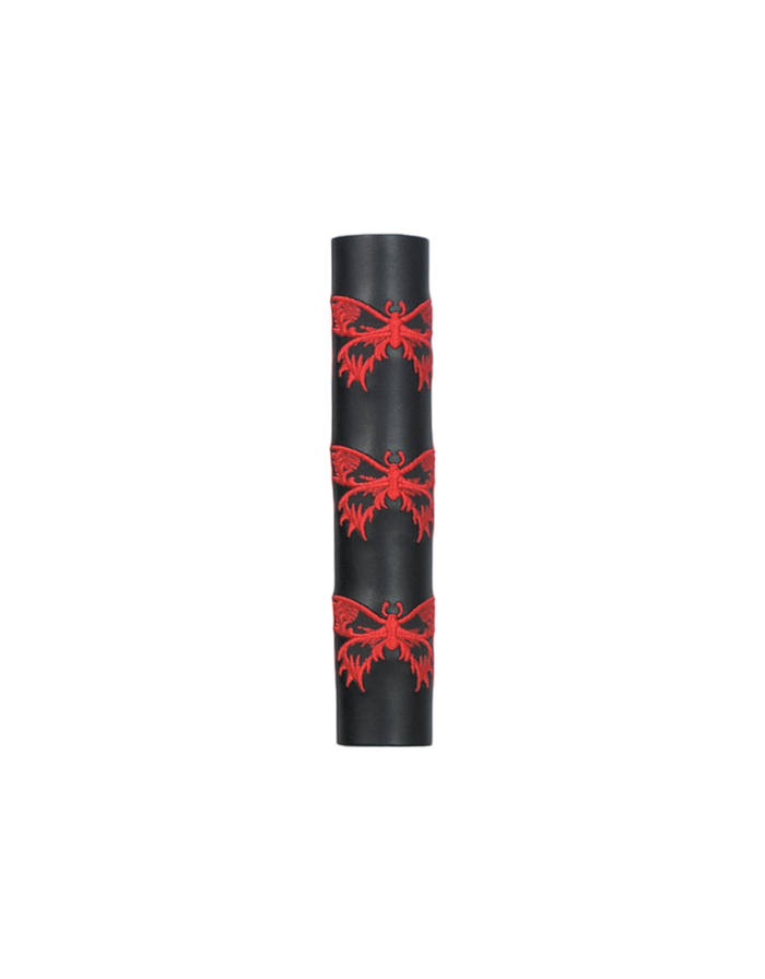 Black Leather Ponytail Wrap with Red Butterflies
